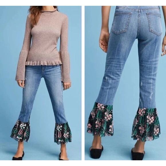 Pilcro Denim - Pilcro & The Letterpress Anthropologie Jeans Womens 25 Tiered Flounce Lace Hem